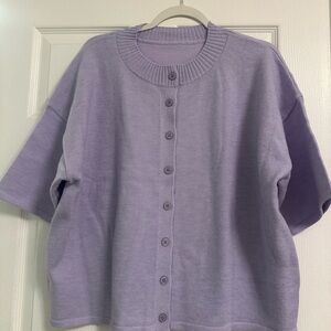 Lilac Button-Front Short Sleeve Cardigan